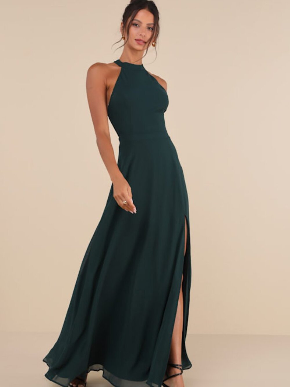 Lulus Confidently Charismatic Emerald Backless Halter Maxi Dress Green - Size XL